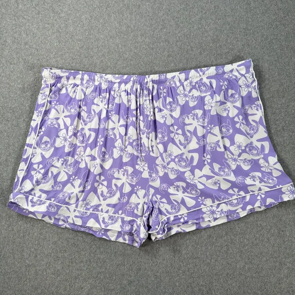 Disney Store Lilo & Stitch Pajama Shorts Lounge Women's 1X Purple/White Elastic